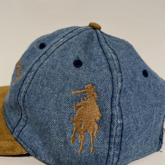 Vintage 90’s Embroidered CALGARY STAMPEDE Rodeo Denim & Suede Adjustable Hat - Picture 4 of 7